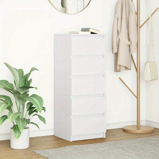 Modern White Sideboard with Multiple Drawers - 37.5x35x99cm Chipboard Storage Organizer, Hardwood Construction for Living Room or Bedroom, Minimalist Design for Functional and Stylish Home Organization