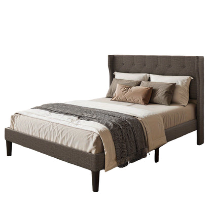 Gestoffeerd Bedframe – Bedombouw – Bedframe Met Opbergruimte – Lattenbodem Bed – Slaapbank – Donkergrijs – 20 cm Opbergruimte – Stevig Houten Lattenbodem