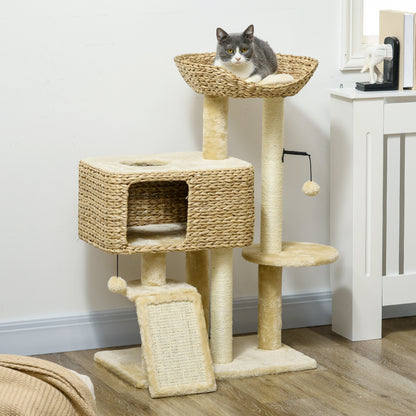 Krabpaal – Kattenkrabpaal – Kattenboom – Krabmeubel – Kattenhuis – Sisal Touw – Compact 60x40x98 cm – Inclusief Kattenhol en Ligbed