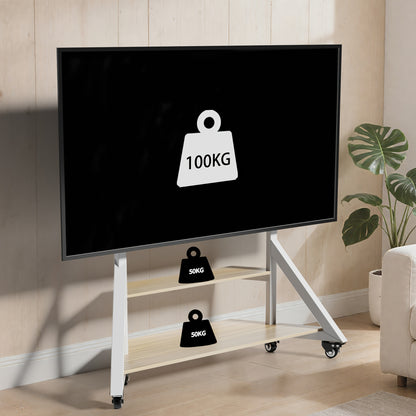 Mobiele Tv-Stand – Tv Meubel Met Wielen – Verplaatsbare Tv-Standard – Platte Scherm Houder – Verrijdbare Tv-Kaart – Voor 65-100 Inch – Verstelbare Hoogte – Stabiel Metaal Frame