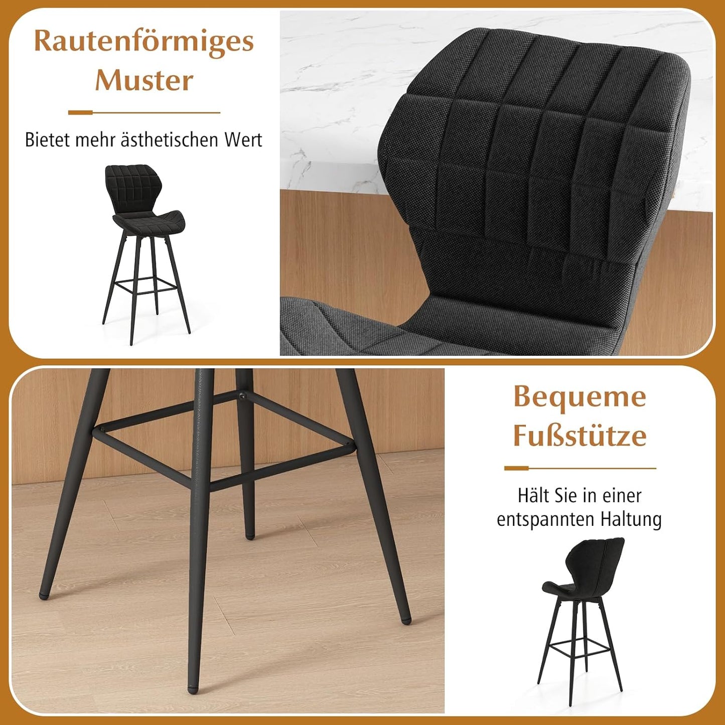 Barkrukken – Barstoelen – Keukenkrukken – Hoge Stoelen – Zitkrukken – Ergonomisch Foam Kussen – Verstelbare Voetjes