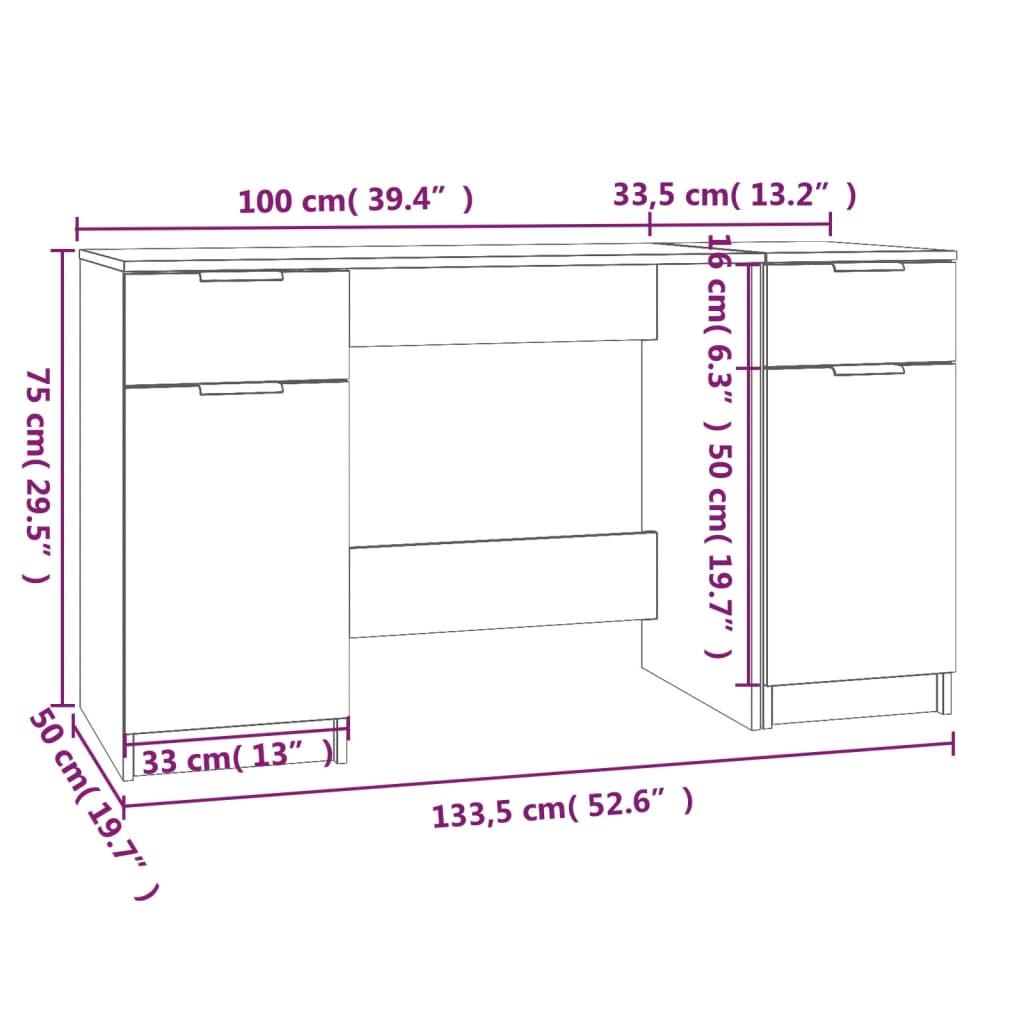 Bureau – Schrijftafel – Werkplekmeubel – Kantoortafel – Betongrijs – Stevig Hardhout – Ruime Opbergruimte