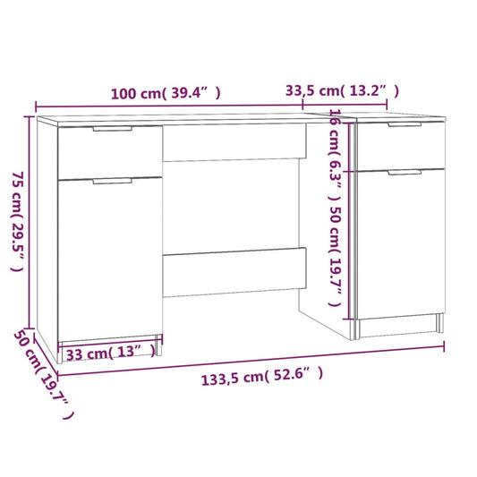 Bureau – Schrijftafel – Werkplekmeubel – Kantoortafel – Betongrijs – Stevig Hardhout – Ruime Opbergruimte