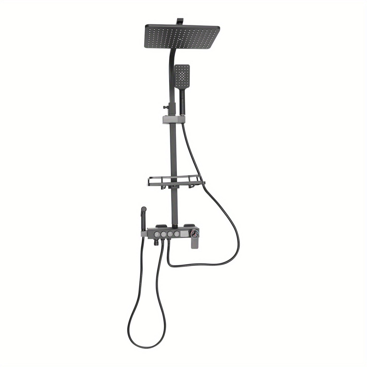 Thermostatisch Douchesysteem – Douche Set – Handdouche – Douchekop – Douchekraan – Zwart Design – Thermostatische Mengkraan – Verstelbare Hoogte 85-120 cm