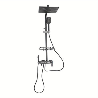 Thermostatisch Douchesysteem – Douche Set – Handdouche – Douchekop – Douchekraan – Zwart Design – Thermostatische Mengkraan – Verstelbare Hoogte 85-120 cm