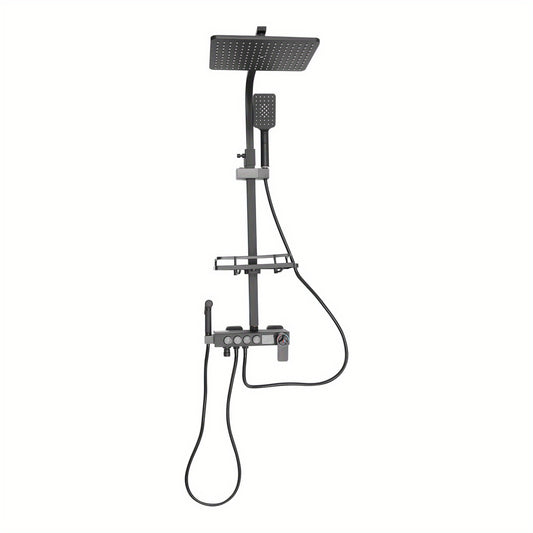 Thermostatisch Douchesysteem – Douche Set – Handdouche – Douchekop – Douchekraan – Zwart Design – Thermostatische Mengkraan – Verstelbare Hoogte 85-120 cm