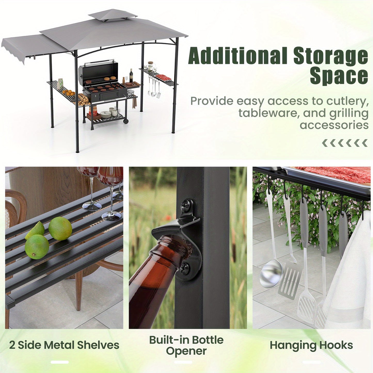 BBQ Overkapping – Barbecue Paviljoen – Tuinpaviljoen – BBQ Tent – Grill Schuilhut – Ruim Ontwerp – Vlamvertragende Polyester – Stevig Metalen Frame - Grijs