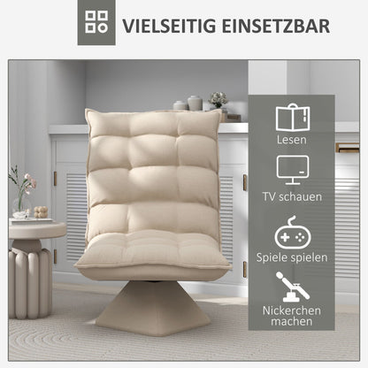 Vloerstoel – Zitzak – Meditatiestoel – Draaistoel – Loungestoel – Beige – Verstelbare Rugleuning tot 120° – 360° Draaibaar Met Stevig Stalen Frame