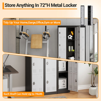 182.88cm Tall Heavy-Duty Lockable 4-Door Metal Storage Cabinet Suitable for School, Garage, Office, Gym, Home & Warehouse - Locker Room Cabinet with Shelves, -Standing (No Wood)