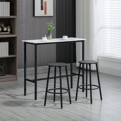 Barset – Barkrukset – Bartoestel – Bartafel – Barmeubel – Wit Marmerlook Tafelblad – Stevig Stalen Frame