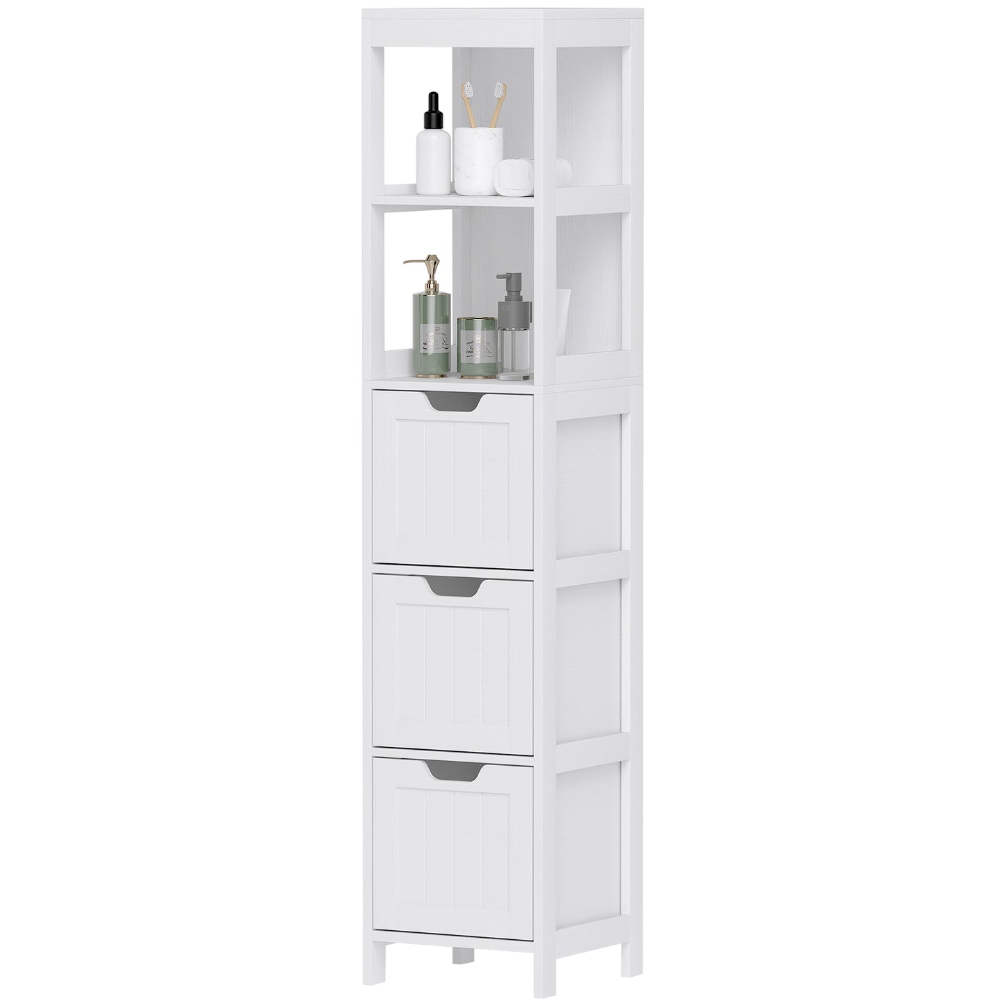 Badkamerkast – Badkamermeubel – Opbergkast – Kolomkast – Wastafelonderkast – Waterbestendig Materiaal – 2 Planken & 3 Lades – Wit