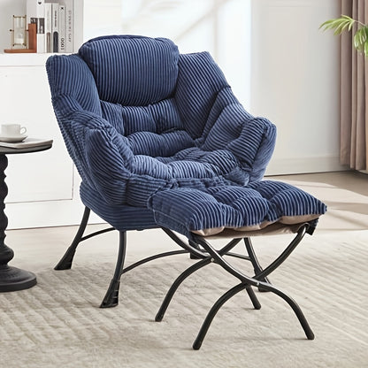 Fauteuil – Relaxstoel – Leesstoel – Loungefauteuil – Armstoel – Velvet Bekleding – Met Metalen Frame – Compact Navyblauw
