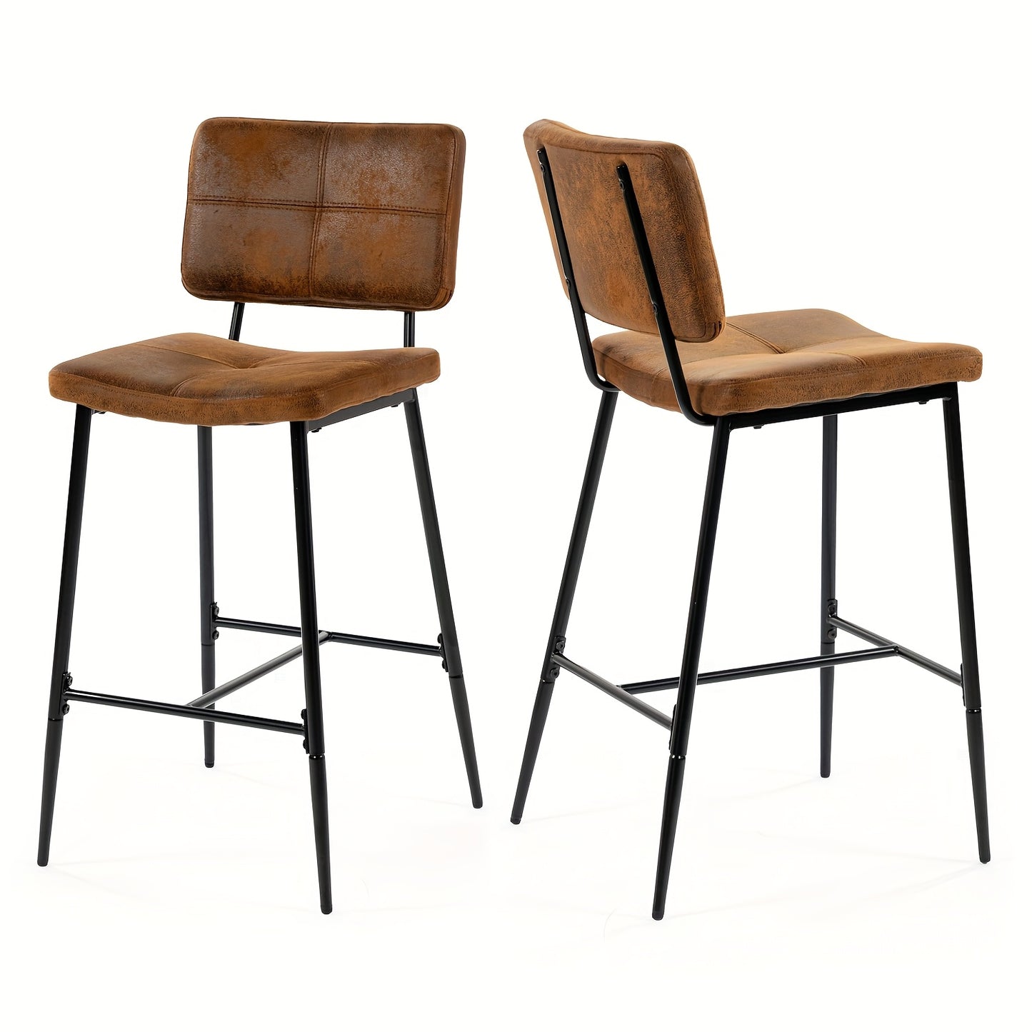 Barkruk – Barstoel – Kruk – Hoog zitmeubel – Bistrostoel – Industrieel design – Suède bekleding – Met rugleuning en voetensteun – Hoogte 75 cm – Metaal frame – Bruin