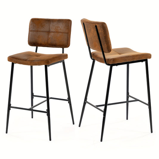 Barkruk – Barstoel – Kruk – Hoog zitmeubel – Bistrostoel – Industrieel design – Suède bekleding – Met rugleuning en voetensteun – Hoogte 75 cm – Metaal frame – Bruin