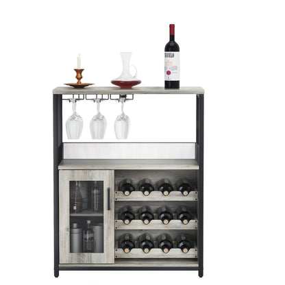 Buffetkast – Opbergkast – Keukenkast – Barmeubel – Dressoir – Klassiek Design – Uitneembare Wijnrekken voor 12 Flessen – Glazenhouder voor 9 Stuks