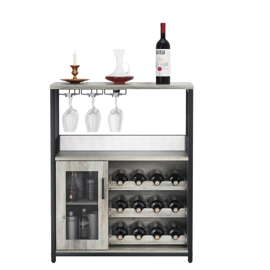 Buffetkast – Opbergkast – Keukenkast – Barmeubel – Dressoir – Klassiek Design – Uitneembare Wijnrekken voor 12 Flessen – Glazenhouder voor 9 Stuks