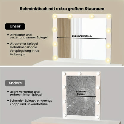 Kehot OYAJIA-GS03 Kaptafel met USB-Verlichting – 6 Laden & Planken, 68,5 cm Hoog – Wit, Moderne Make-up Tafel met 3,2+ Cubic Feet Opbergruimte