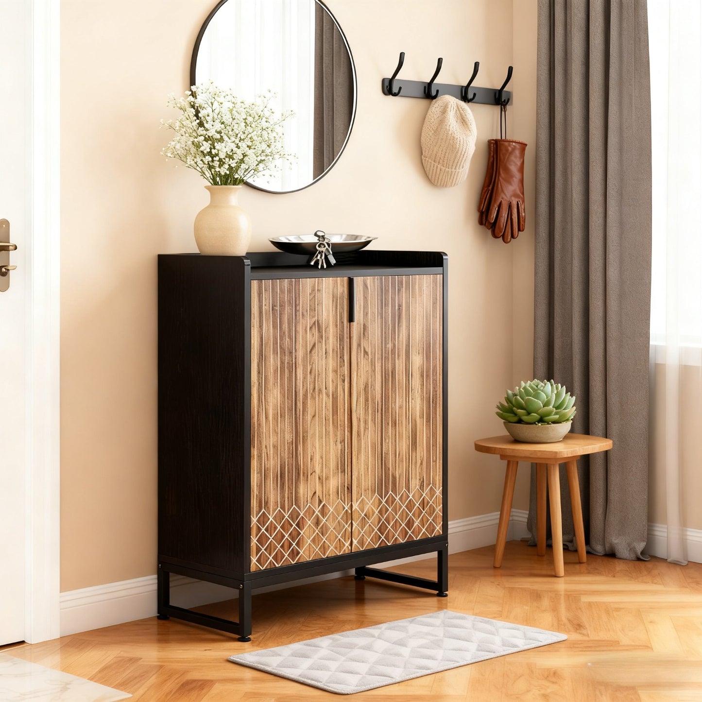 Schoenenkast – Schoenenrek – Schoenenopberger – Schoenenkast – Schoenenbank – 6-Laags – Voor 20-25 Paar Schoenen – MDF Hout Met Stevige Metalen Poten – Zwart/Bruin Verticale Opbergkast