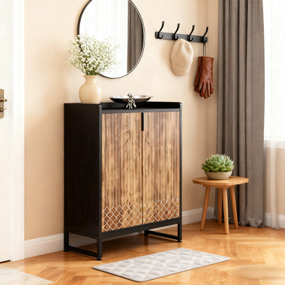 Schoenenkast – Schoenenrek – Schoenenopberger – Schoenenkast – Schoenenbank – 6-Laags – Voor 20-25 Paar Schoenen – MDF Hout Met Stevige Metalen Poten – Zwart/Bruin Verticale Opbergkast