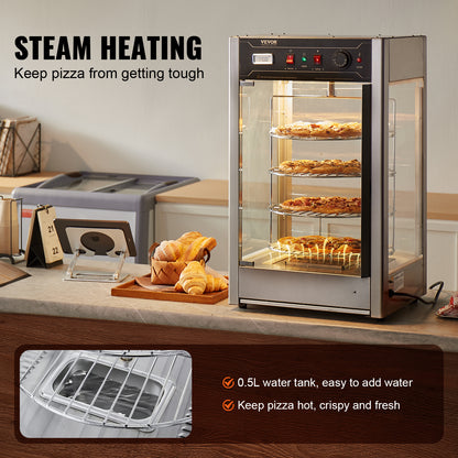 Pizza Warmer – Pizza Warmhoudkast – Pizza Display – Food Warmer – Warmhoudkast – 4-Laags Roestvrij Staal – Stoomfunctie Tegen Uitdroging
