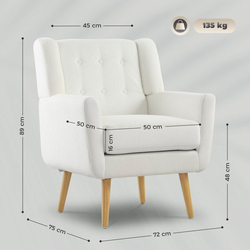 Fauteuil – Loungestoel – Armstoel – Relaxstoel – Zetel – Wingback Design – Zachte Teddy Fleece – Massief Houten Poten