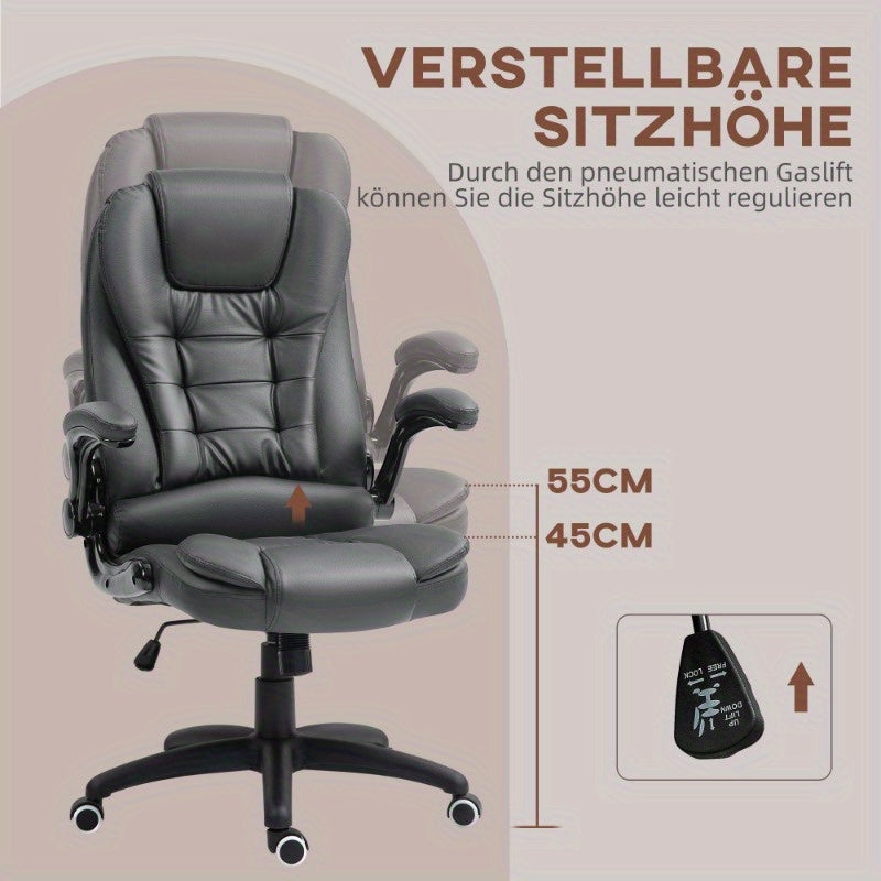 Ergonomische Bureaustoel – Bureaustoel Office Chair – Werkstoel – Draaistoel – Thuiswerkstoel – Verstelbare Zithoogte & Kantelfunctie – Kunstleren Bekleding Donkergrijs