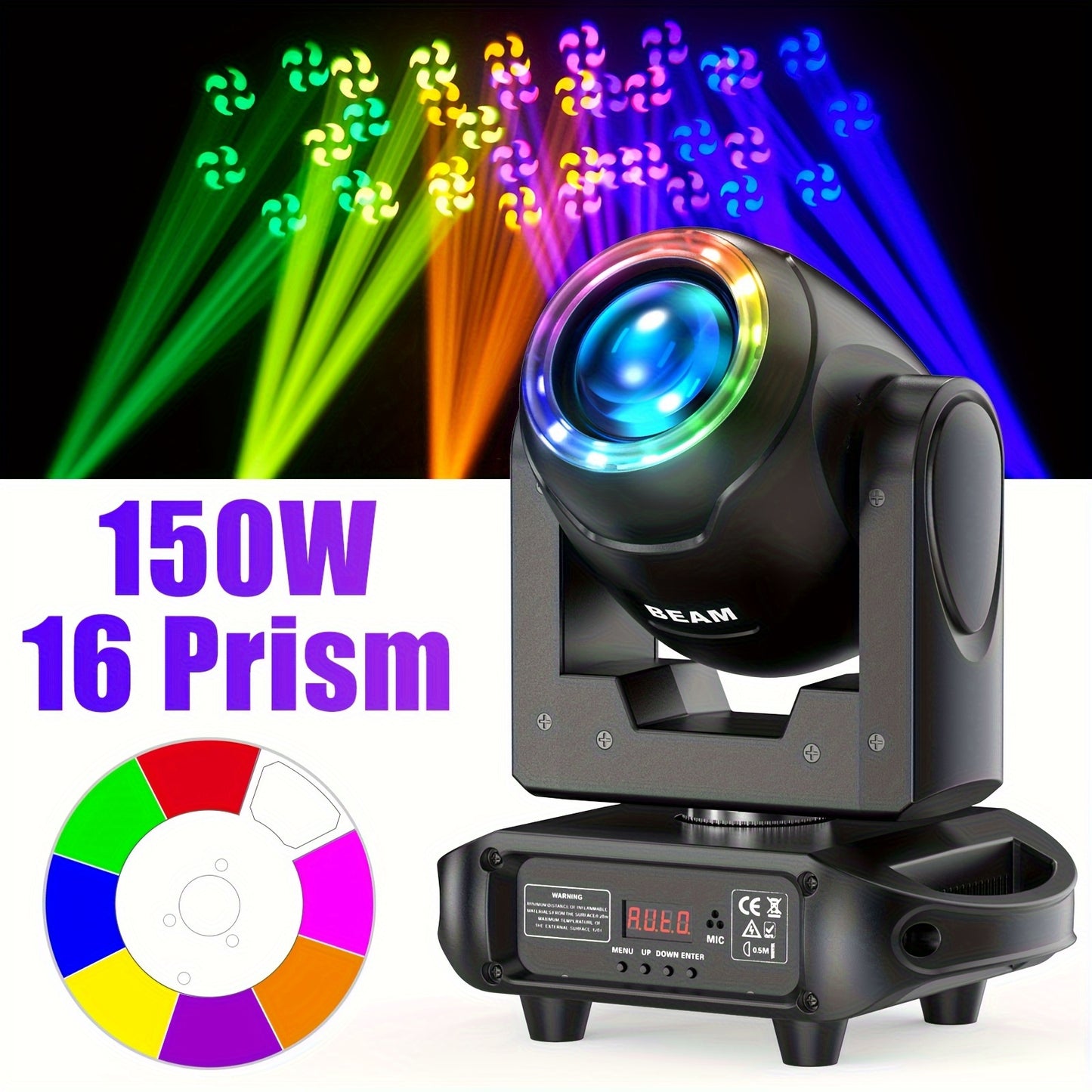 150W LED Moving Head – Effectlamp – Podiumverlichting – Lichtshow Lamp – Theaterlicht – 16 Prisma's – DMX 512 Bedienbaar