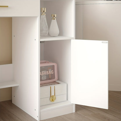 Make-up Tafel – Kaptafel – Schminktafel – Toilettafel – Vanity Unit – 10 LED Lampjes – 3 Instelbare Lichtstanden – 3 Planken & 4 Open Vakken – Grote Lade & Kastje – Wit MDF