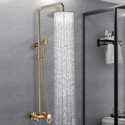 CNCEST Luxury Golden Shower Set with Handheld Spray & 20cm Rain Shower Head - Adjustable Height 31.5-46 Inch Wall-Mounted Brass & Stainless Steel Bathroom Faucet System, Modern Circular Design for Home & Hotel Bathrooms, Comp