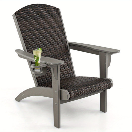Tuinstoel – Adirondack Stoel – Loungestoel – Balkonstoel – Terrasstoel – Weerbestendig HDPE Frame – Met Bekerhouder en Gevuld Rugkussen
