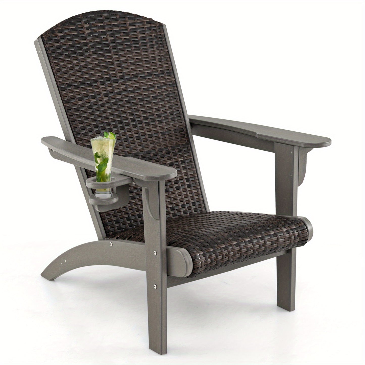 Heavy-Duty Outdoor Adirondack Chair with HDPE Frame - Wide Armrests, Built- Cup Holder, Padded Backrest - All-Weather Patio, Poolside, Garden Lounge Chair - Supports 149.69 KG - Easy Assembly Required, Patio Furniture, Woven