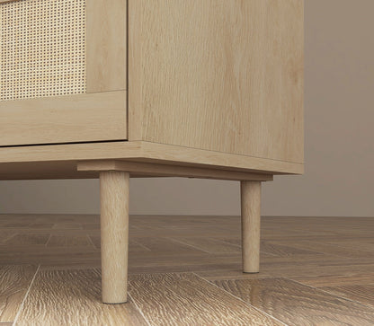 Opbergkast – Ladekast – Commode – Kast – Dressoir – 6 Lades – Rotan Geweven Front – Licht Hout – Compact Formaat – Stevige Constructie