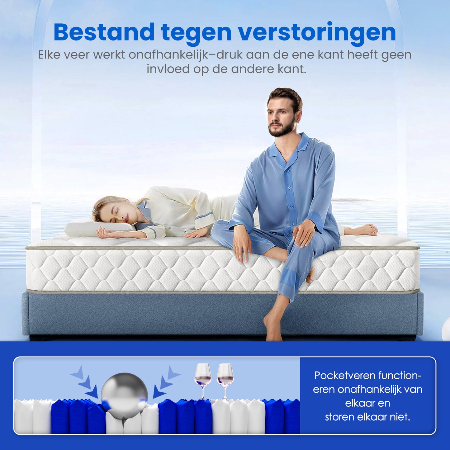 Mattress 90X200 Cm, Pocket Spring Mattress, 22 Cm Thick, 7-Zone Design, Including Free Mattress Topper, Quiet Pocket Springs, Noise-Reducing And Without Disturbance.