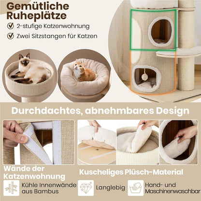 Kattentoren – Kattenboom – Krabpaal – Katmeubel – Klimboom – 154 cm Hoog – Natuurlijke Materialen Bamboe & Sisal