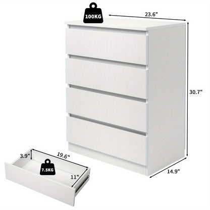 4-Ladenkast – Ladekast – Opbergkast – Dressoir – Ladenblok – Wit – Compact Design – Ingebouwde Handgrepen