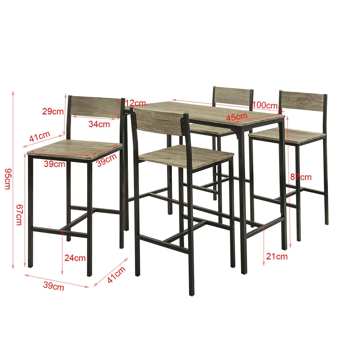 Barset – Bartafelset – Bistroset – Statafel – Barkrukken – Compact 100x45x87 cm – MDF Tafelblad met Zwart Stalen Frame
