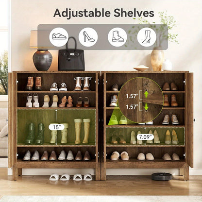 Schoenenkast – Schoenenrek – Schoenenopberger – Opbergkast – Schoenenbank – 5 Lagen – Verstelbare Planken – Industrieel Bruin Hout – Stevig Vloerstaand Design