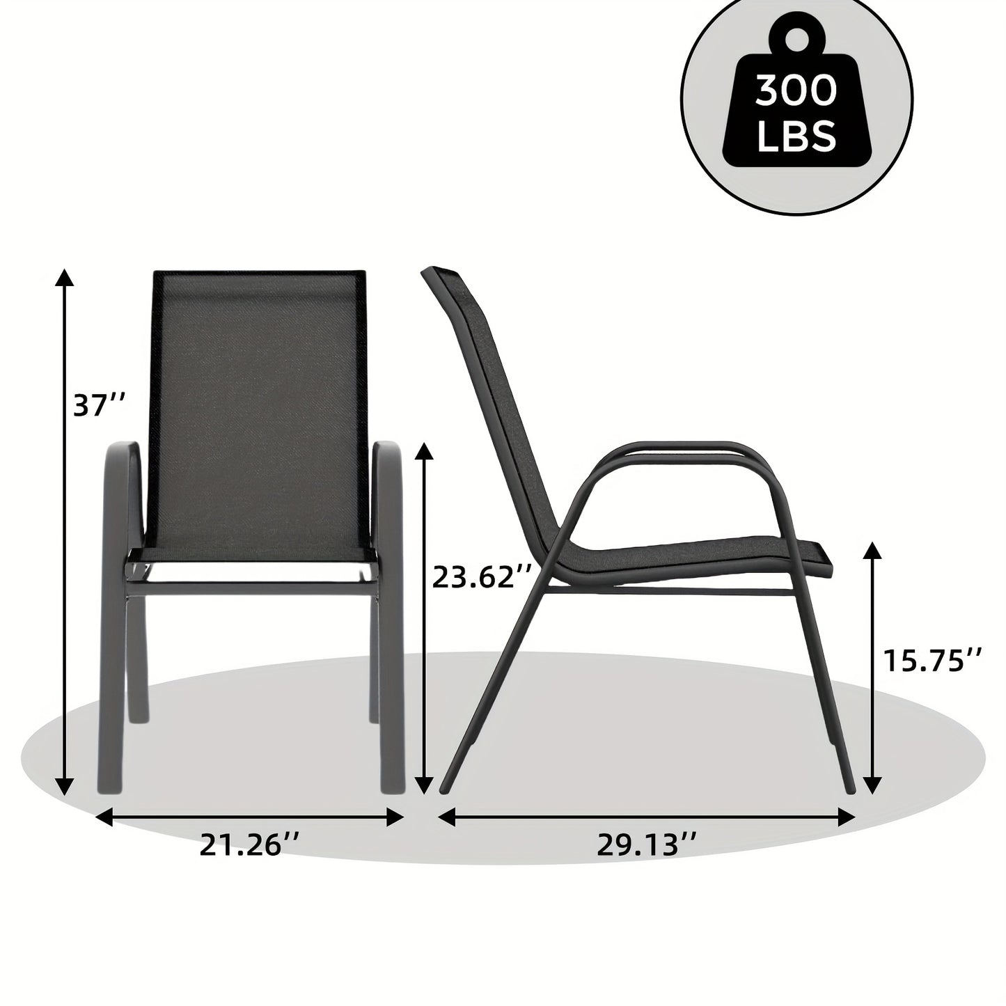 Tuinstoelen – Stapelbare Tuinstoelen – Balkonstoelen – Eettafelstoelen – Terrasstoelen – Set van 4 – Stevig Metalen Frame – Ergonomische Hoge Rugleuning