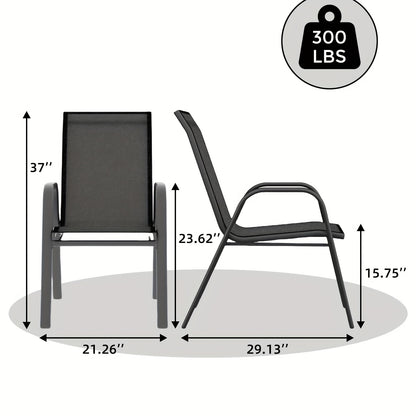 Tuinstoelen – Stapelbare Tuinstoelen – Balkonstoelen – Eettafelstoelen – Terrasstoelen – Set van 4 – Stevig Metalen Frame – Ergonomische Hoge Rugleuning
