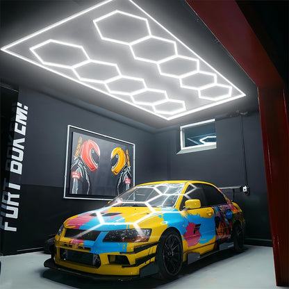 Hexagonale LED-plafondlamp – LED plafondverlichting – Garage lamp – Werkplaats verlichting – Hexagon lamp 10-vak – 485W 48.520 lumen – Daglichtkleur 6500K