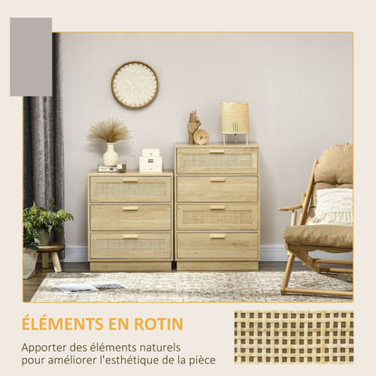 Ladekast – Ladenkast – Kommode – Opbergkast – Dressoir – Bohemian Design – Natuurlijk Houten Frame – 4 Ruime Lades – 60x38x88,5 cm