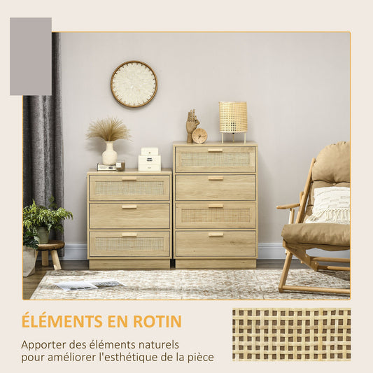 Ladekast – Ladenkast – Kommode – Opbergkast – Dressoir – Bohemian Design – Natuurlijk Houten Frame – 4 Ruime Lades – 60x38x88,5 cm