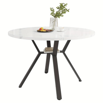 Eettafel – Ronde Tafel – Keukentafel – Eetkamertafel – Koffietafel – Marmer-look Blad – Zwart Metalen X-onderstel – Diameter 100 cm – Modern Minimalistisch Design