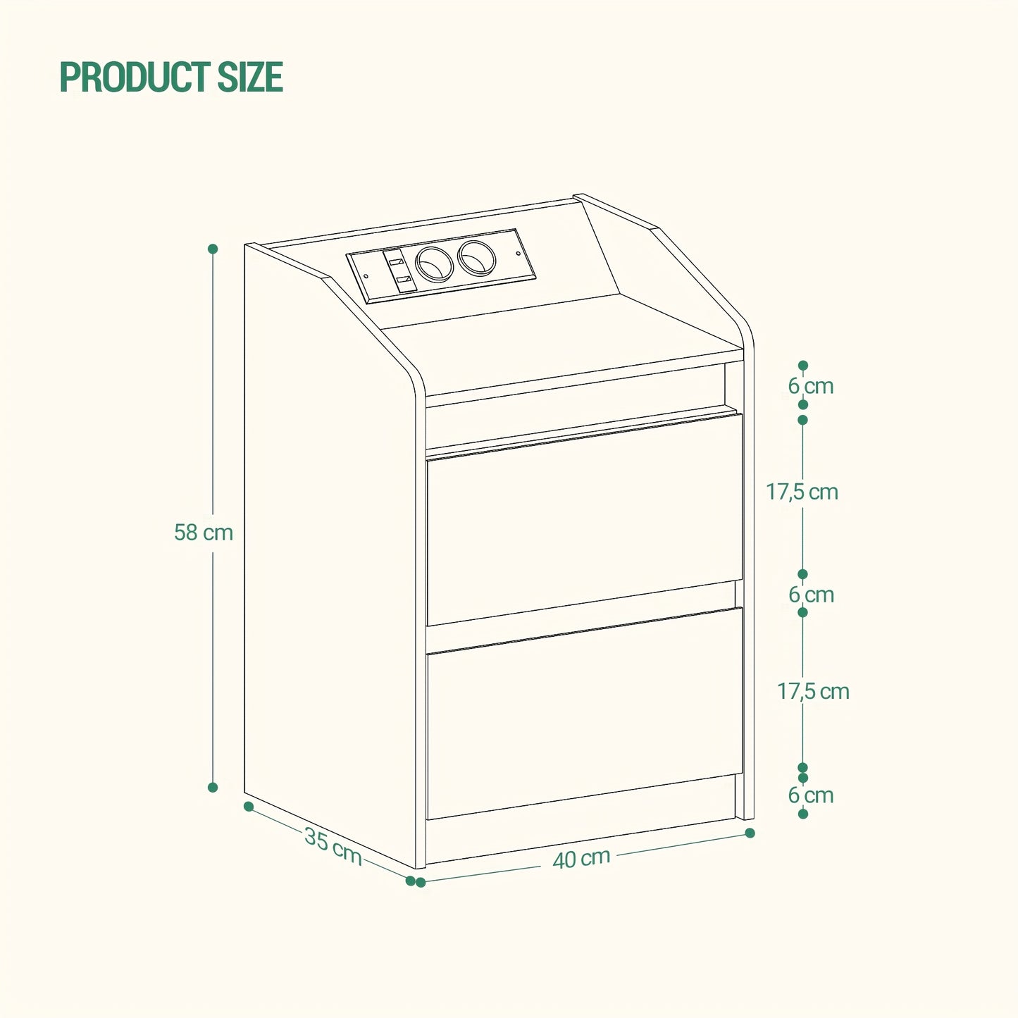 Nachtkastje – Ladekast – Bijzettafel – Opbergkast – Bedkast – Set van 2 – 2 Lades Per Kastje – Inclusief USB Stopcontacten – Zwart Hout – 35x40x58 cm