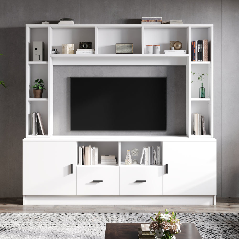 Modern TV Wall Cabinet & Display Furniture Set with 2 Cabinets, 2 Drawers, 11 Storage Compartments - Metal Frame Non-Wood Living Room Media Console, Shelving Unit for Small Spaces, Assembly Required