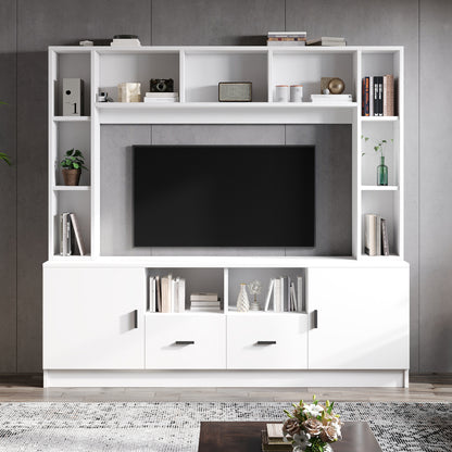 Modern TV Wall Cabinet & Display Furniture Set with 2 Cabinets, 2 Drawers, 11 Storage Compartments - Metal Frame Non-Wood Living Room Media Console, Shelving Unit for Small Spaces, Assembly Required