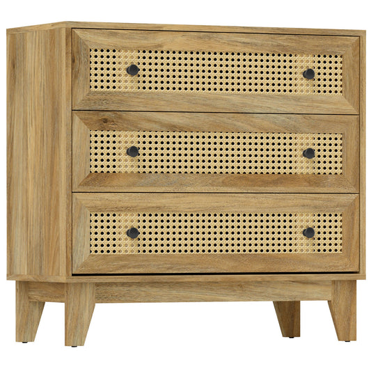 Ladekast – Ladenkast – Dressoir – Opbergkast – Kastje – 3 Lades – Natuurlijk Rattan – 80x35x76 cm