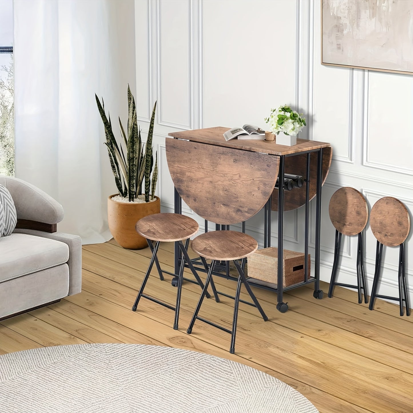 Vouwtafel – Klaptafel – Inklapbare Tafel – Eettafel – Plooitafel – 5-delige Houten Eettafelset – Inklapbaar Met Opbergruimte – Compact Voor Kleine Ruimtes