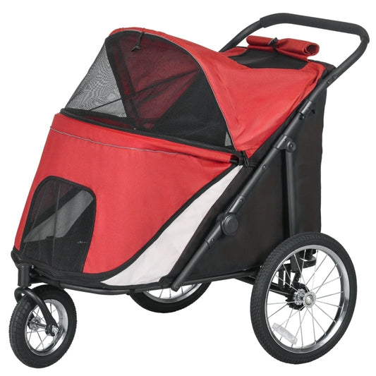 Hondenbuggy – Hondenwagen – Dierenbuggy – Huisdierenwagen – Opvouwbare Buggy – Stevig Stalen Frame – Comfortabel Ligkussen Rood/Zwart
