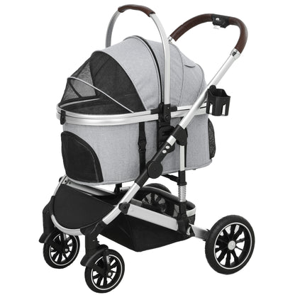 Hondenwagen – Huisdierenwagen – Buggy – Draagtas – Autostoel – Lichtgewicht Aluminium Frame – 3-in-1 Opvouwbaar Design – Inclusief Veiligheidsharnassen – Lichtgrijs